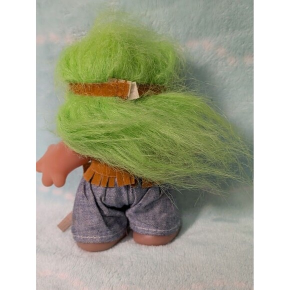 Vintage DAM Troll Doll, Hippie, Fringe Vest, Headband, Green Hair –1986 Retro - Picture 3 of 3